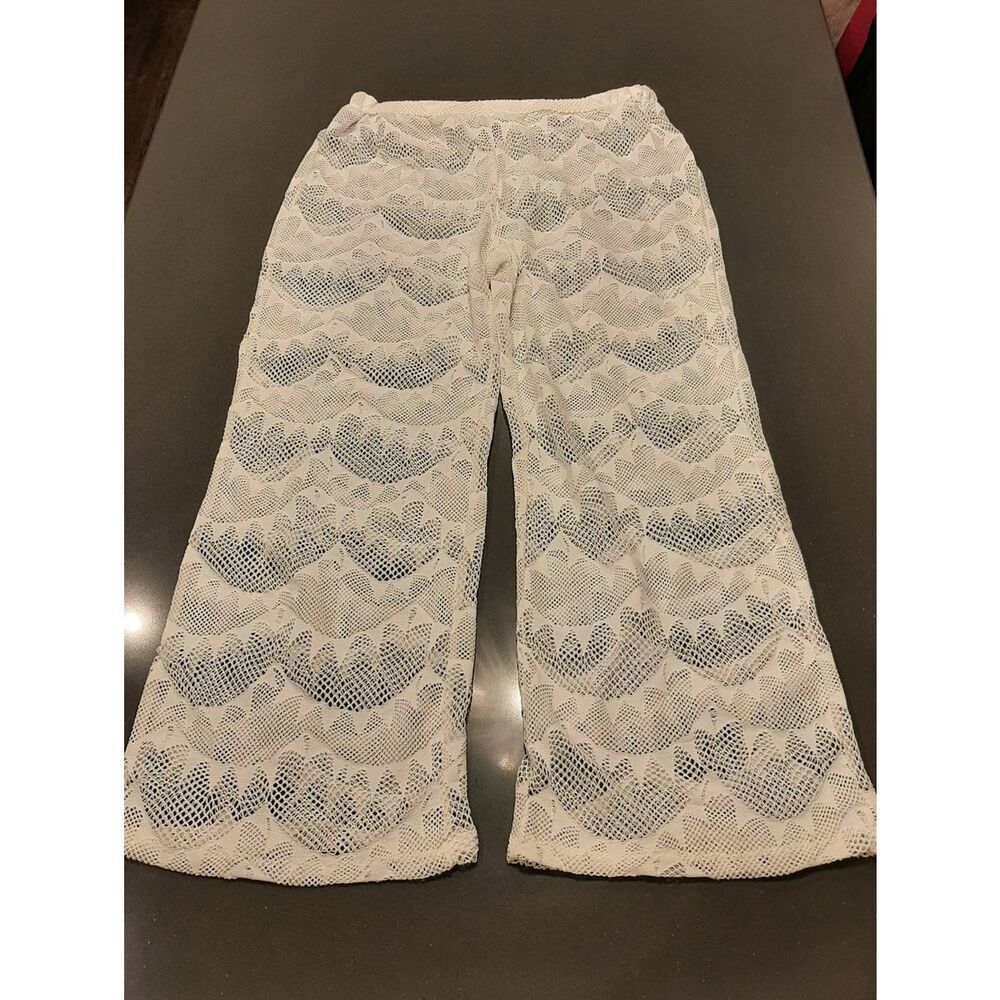 Boho White Lace Wide Leg Pants XL | Sheer Festival Beach Cover Up | Y2K Coachell